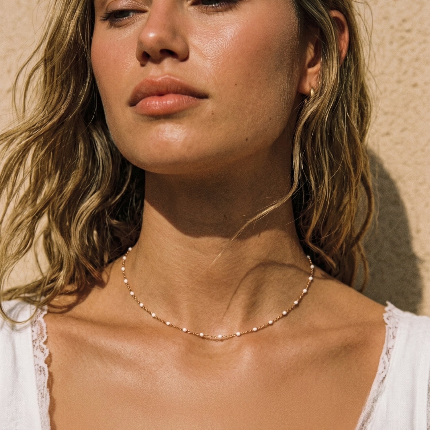 Athena White Beaded Choker