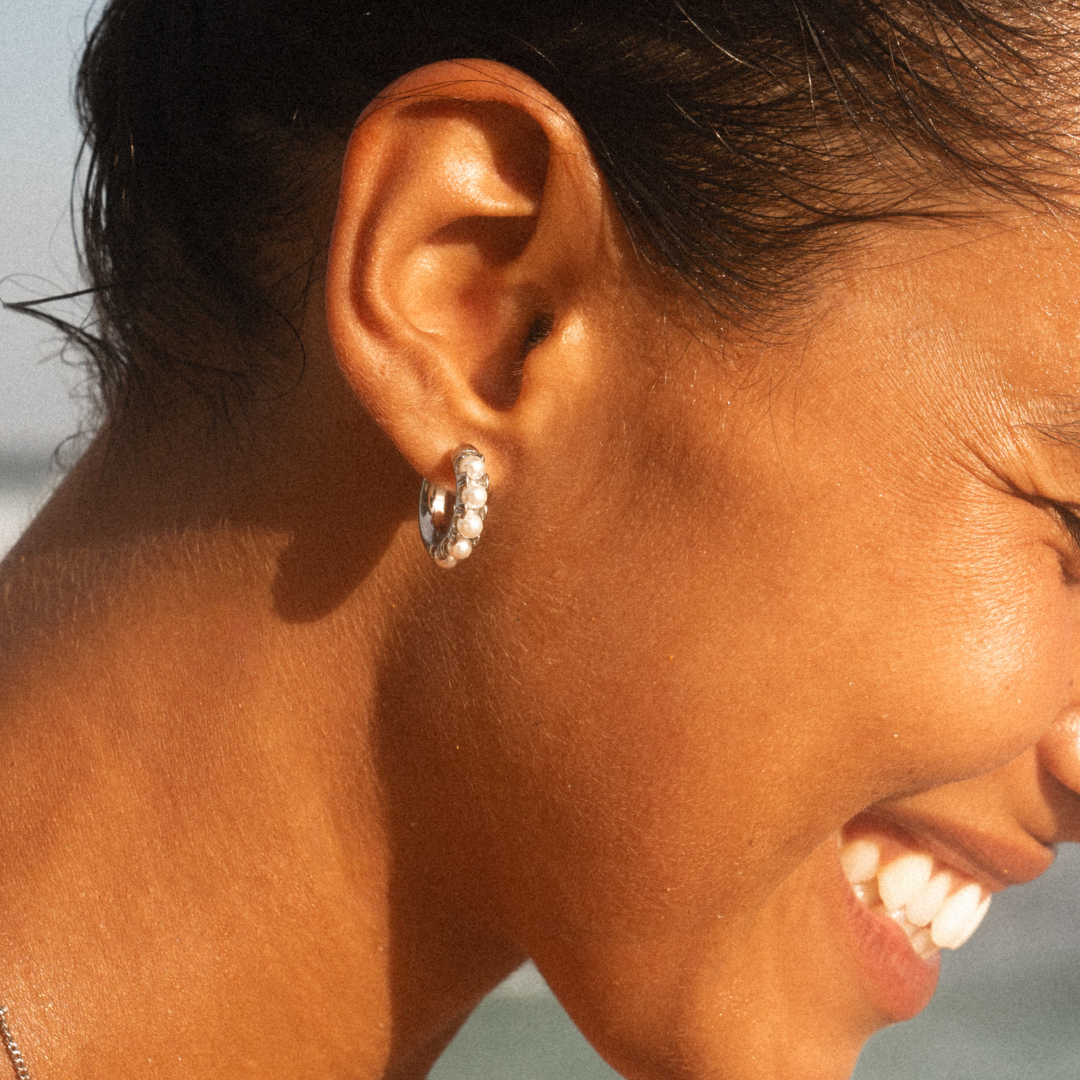 Athena Mini Pearl Huggies Earrings