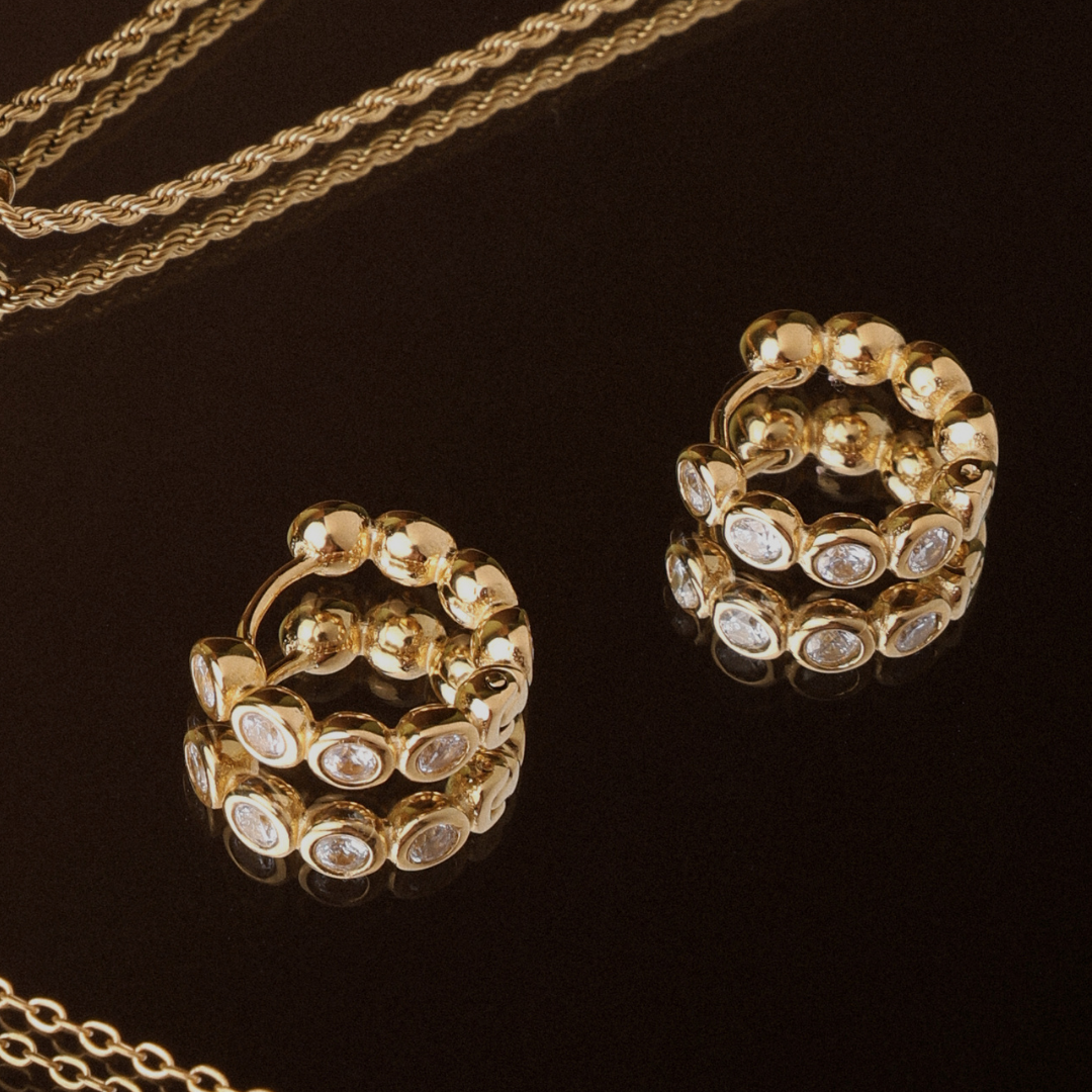 Athena Beaded Diamond Hoops