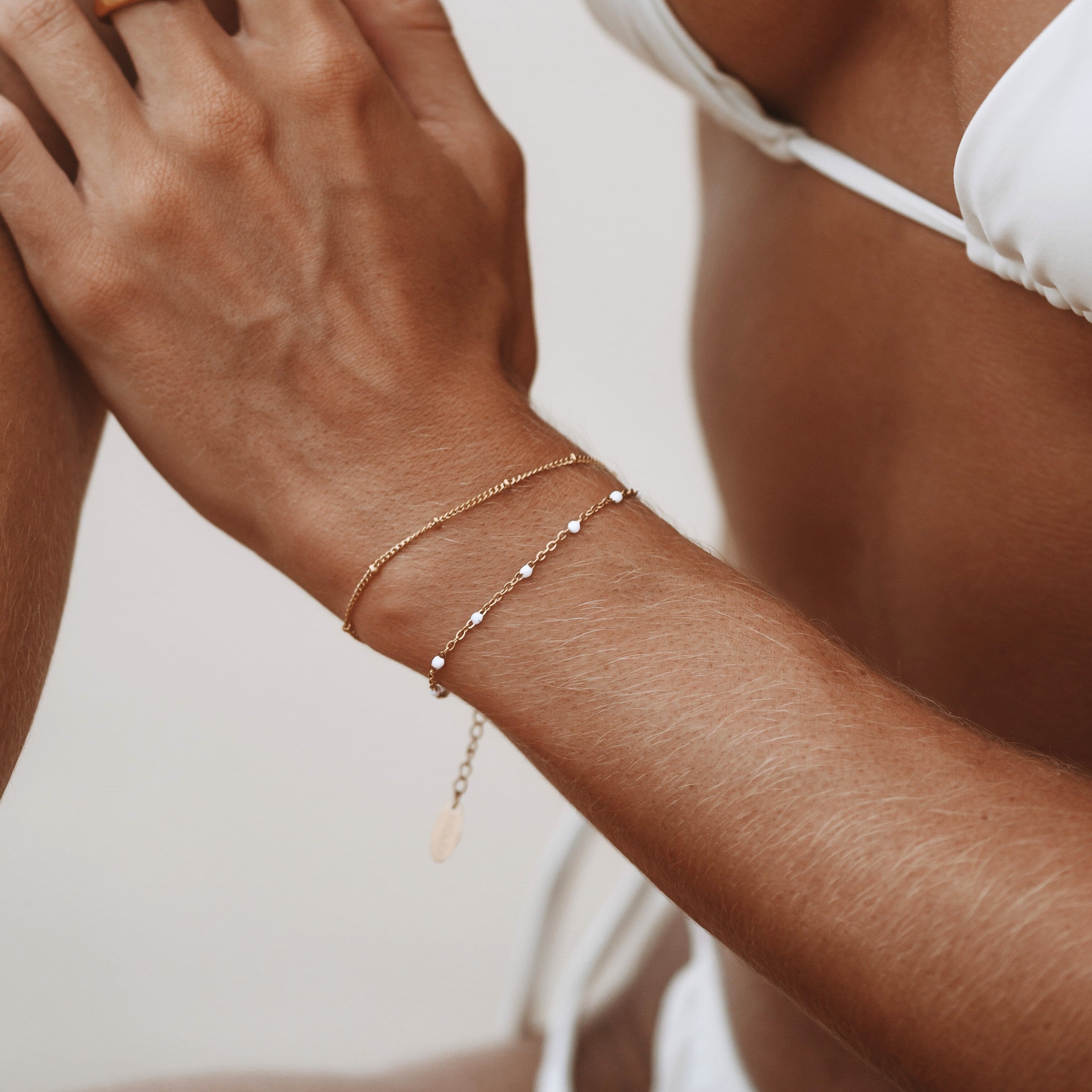 Athena Double White Beaded Bracelet