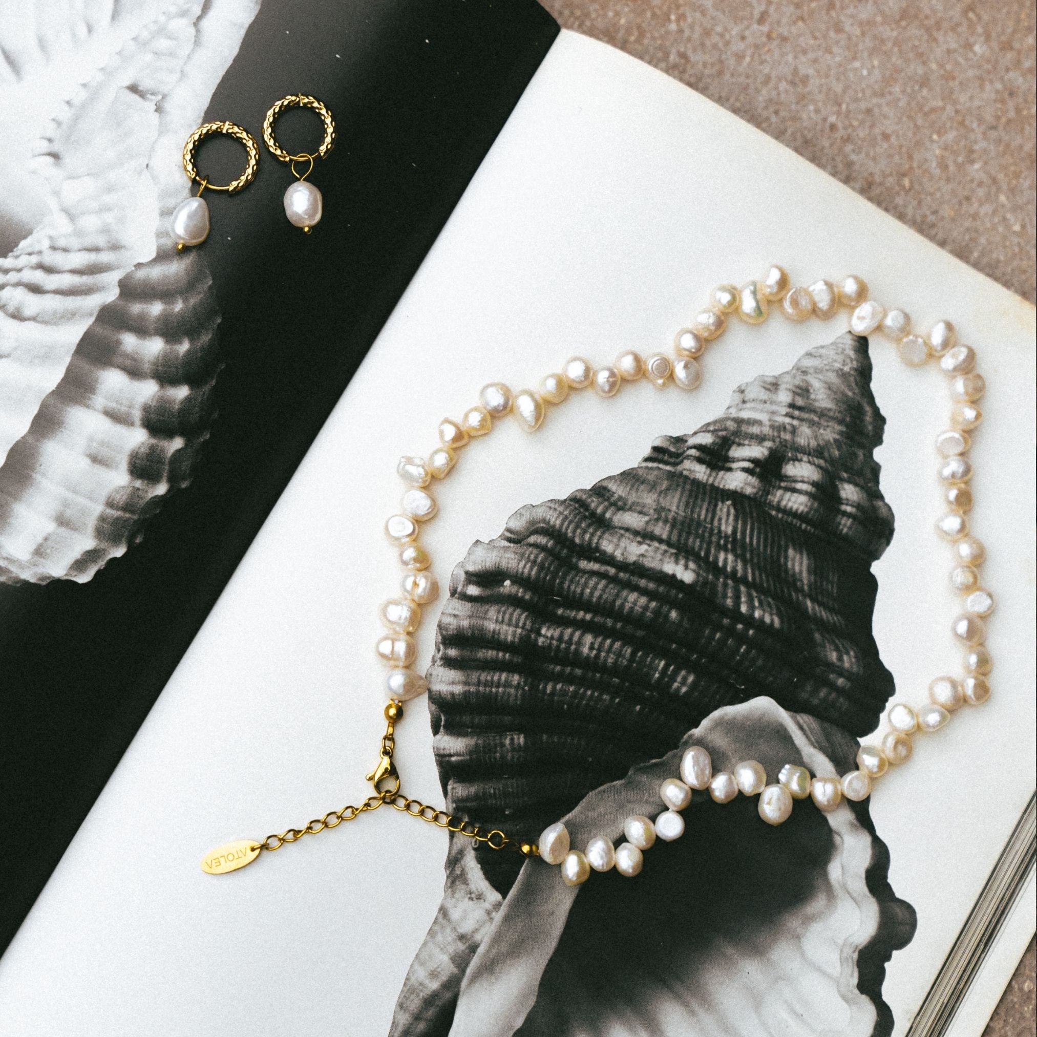 Athena Hammered Pearl Hoop Earrings
