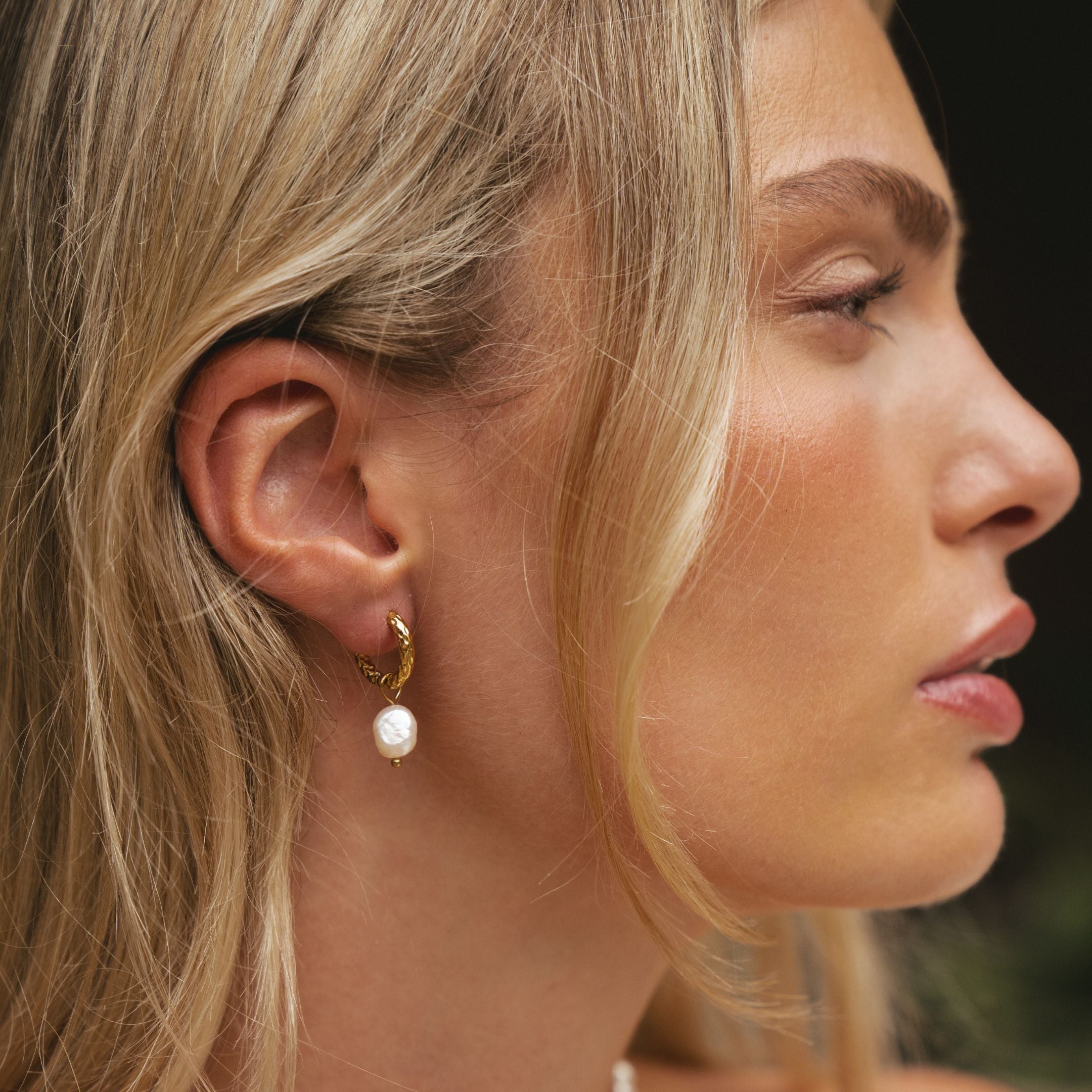 Athena Hammered Pearl Hoop Earrings