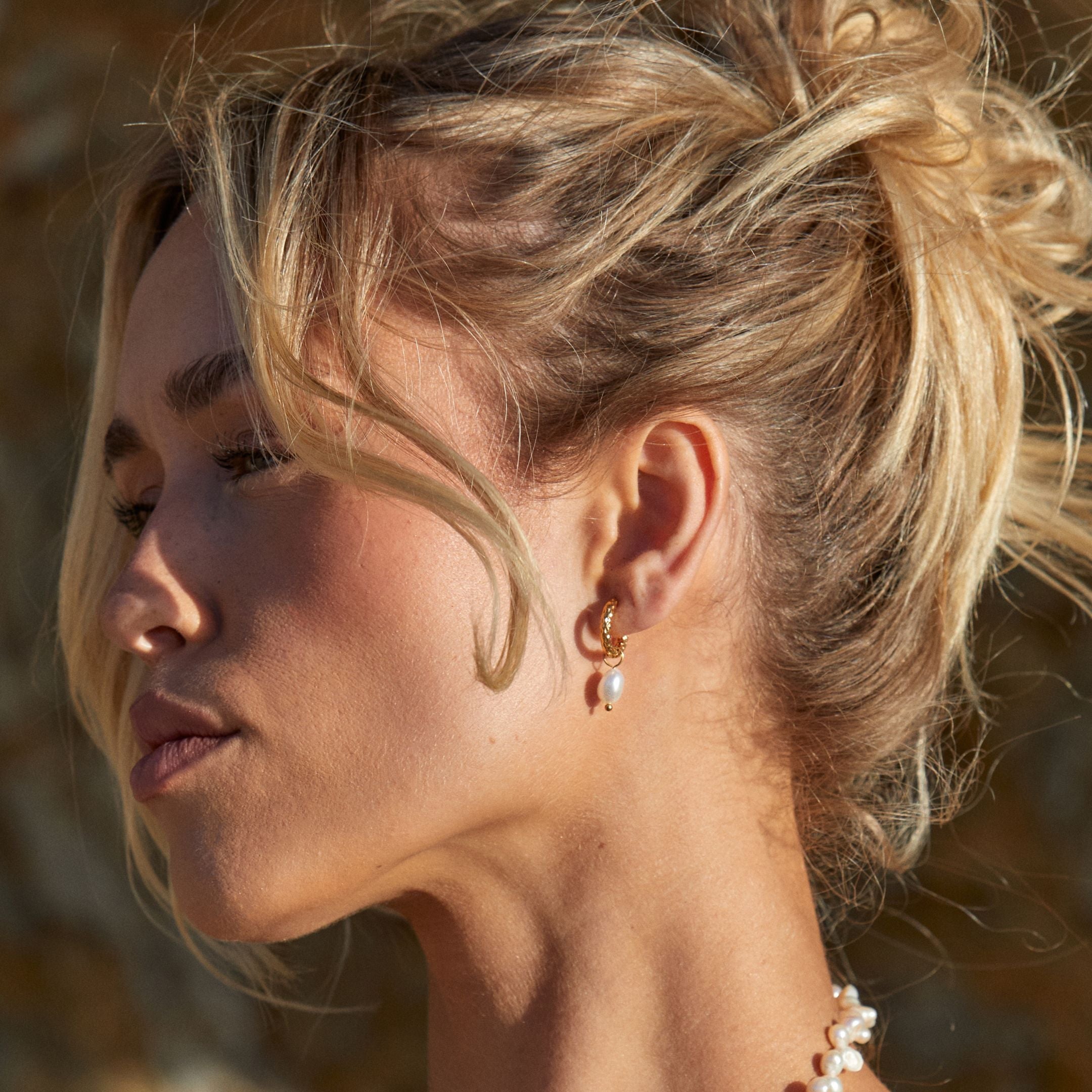Athena Hammered Pearl Hoop Earrings