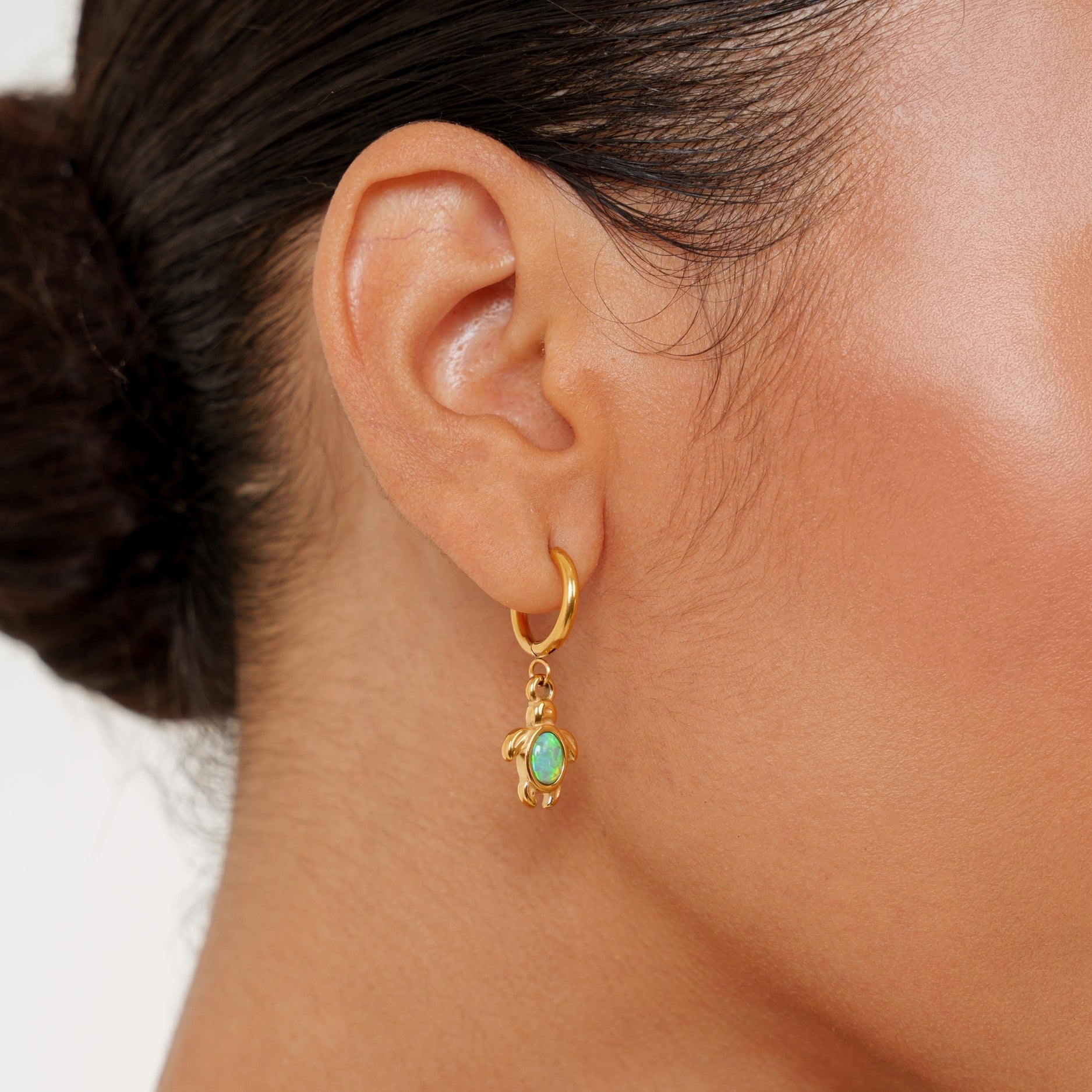 Athena Opal Turtle Hoops