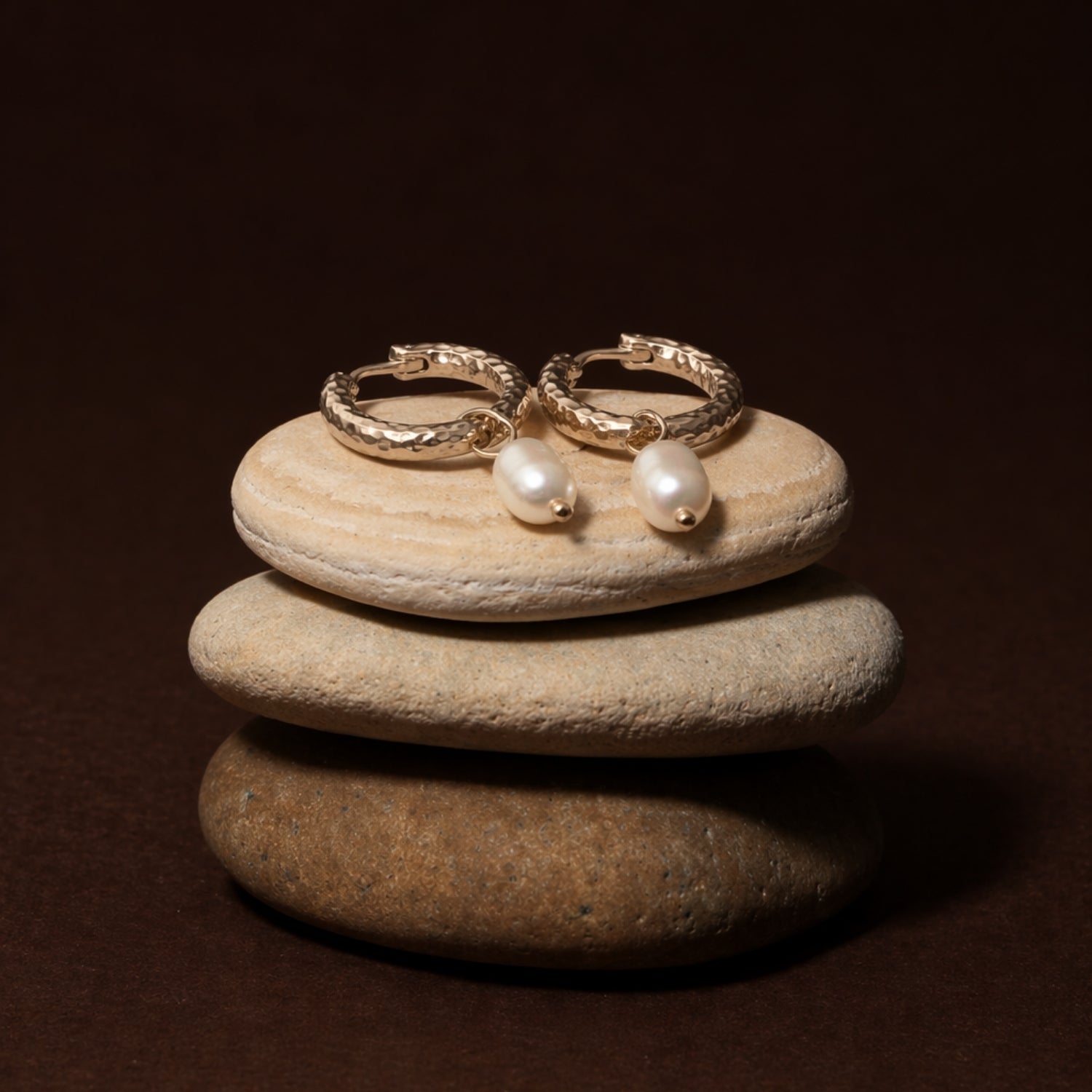 Athena Hammered Pearl Hoop Earrings