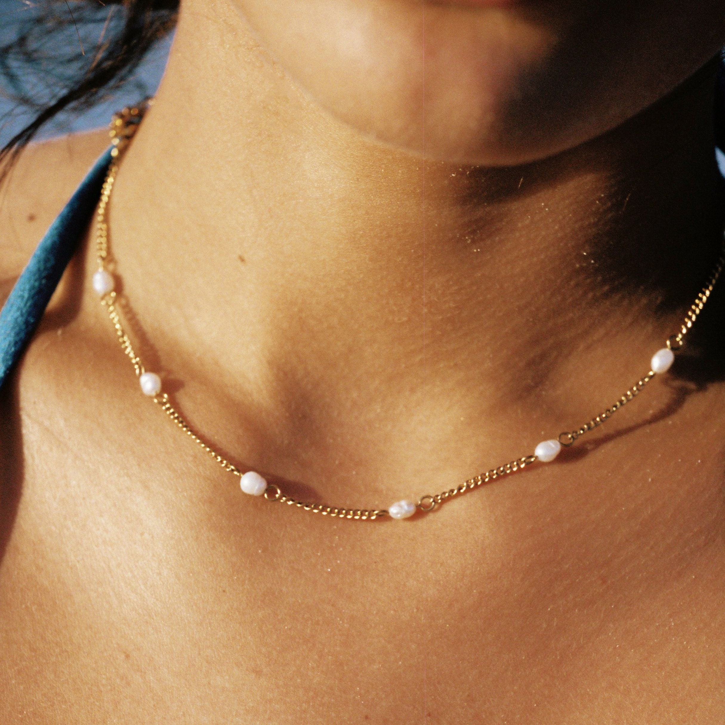 Athena Dainty Gold Pearl Choker