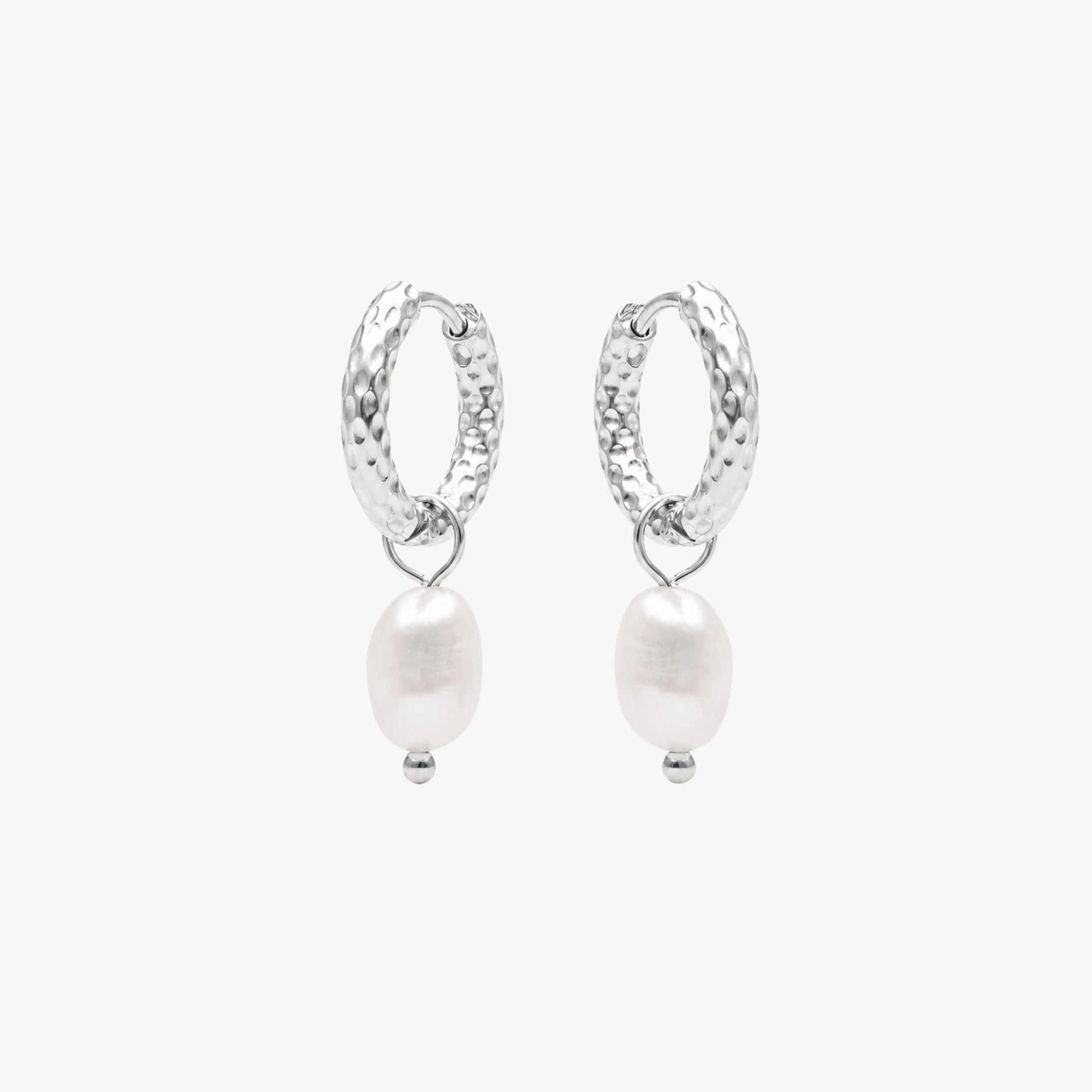 Athena Hammered Pearl Hoop Earrings