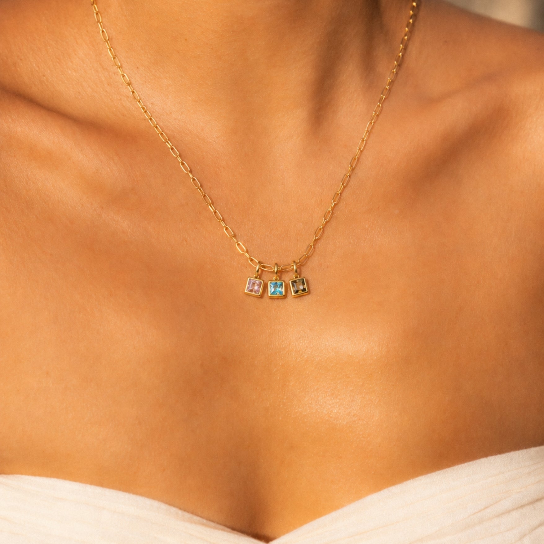 Athena Paperclip Birthstone Necklace