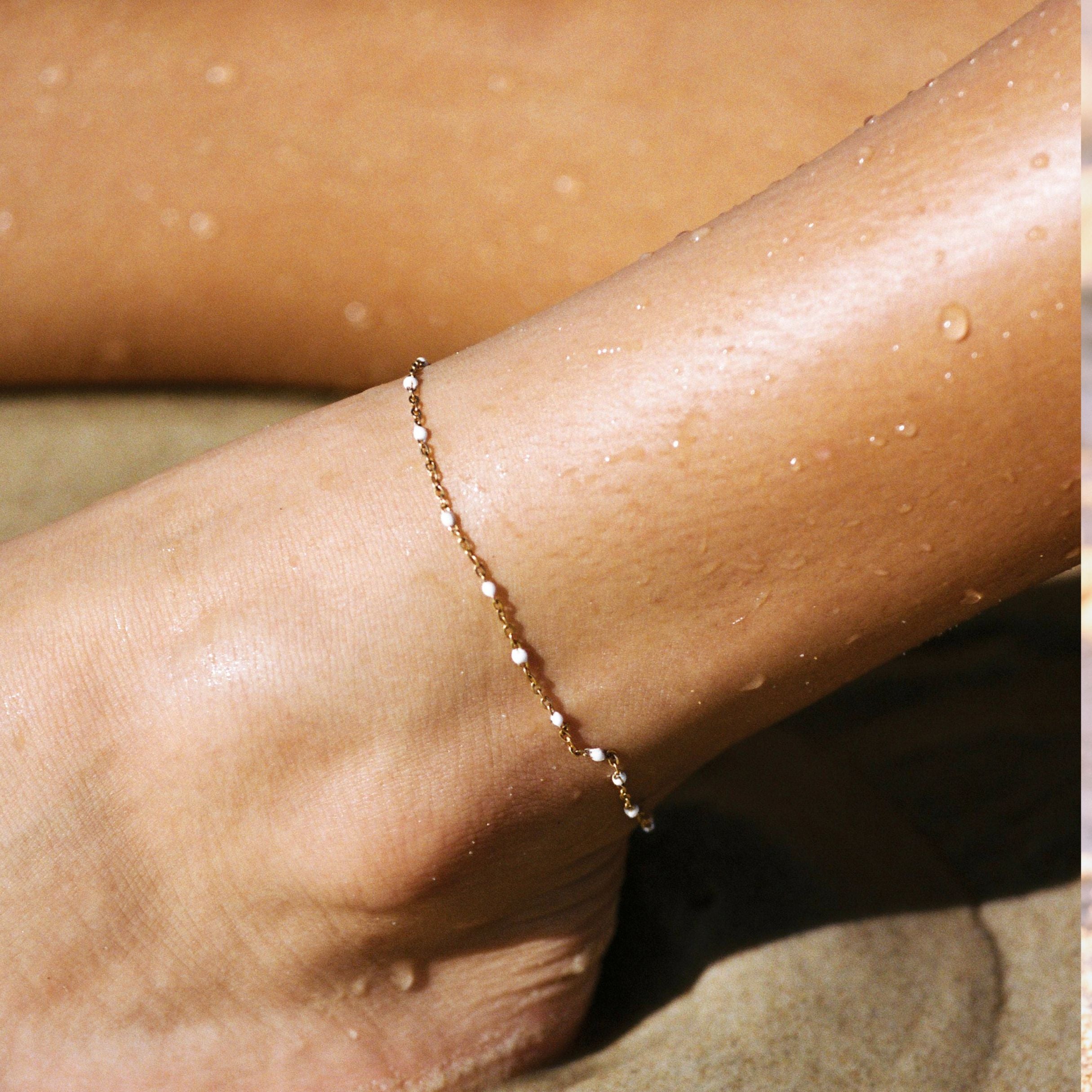Athena White Beaded Anklet