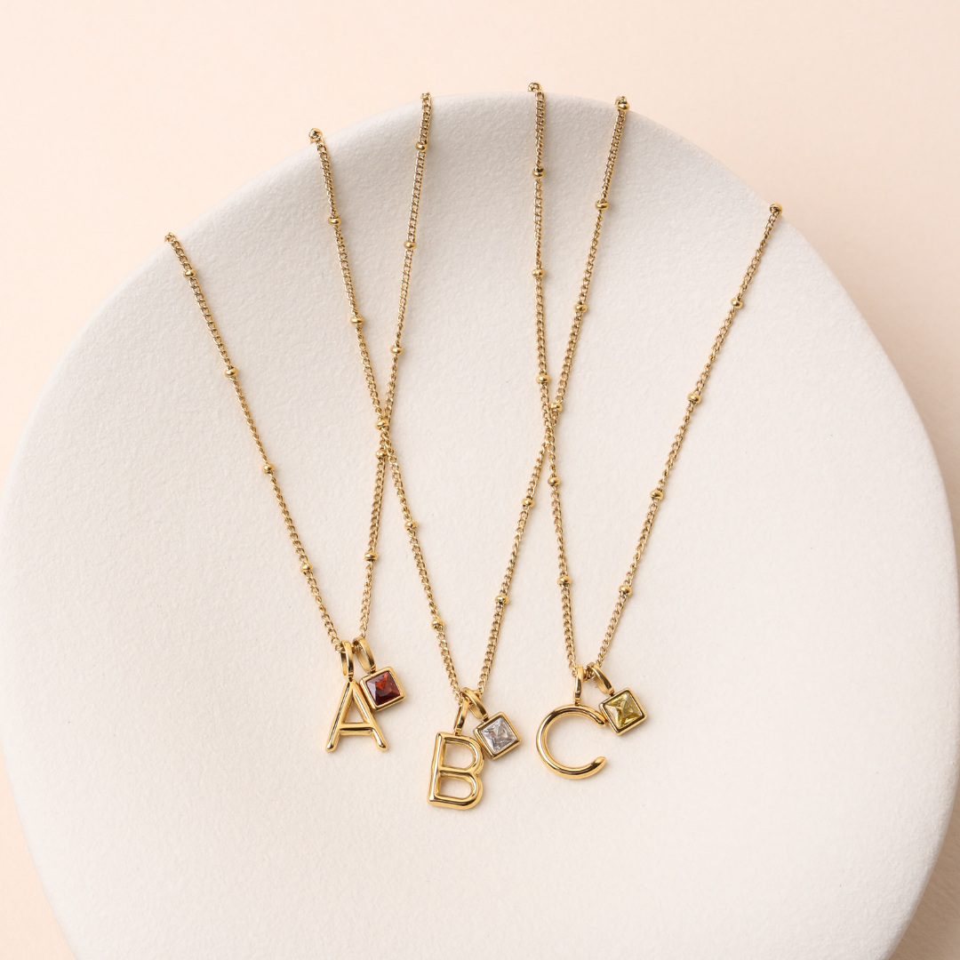 Athena Initial & Birthstone Charm Necklace