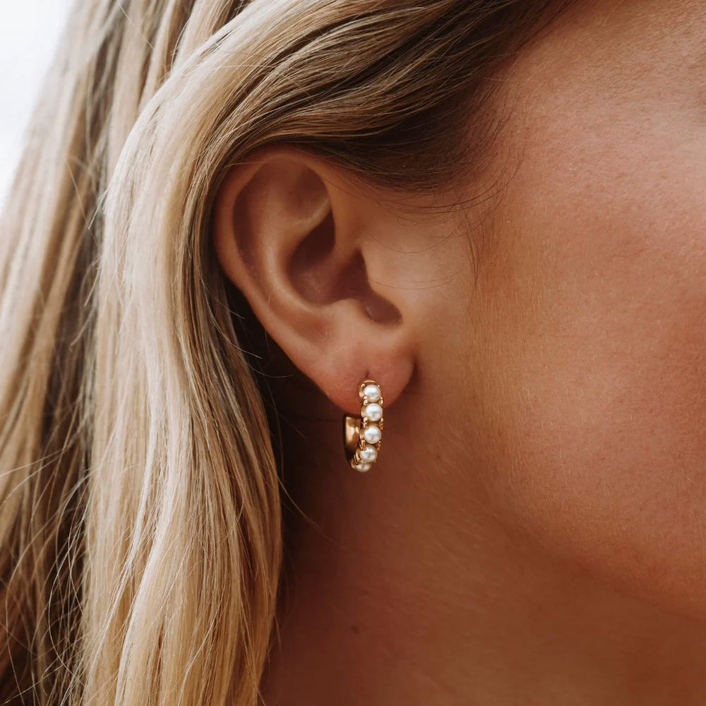 Athena Mini Pearl Huggies Earrings