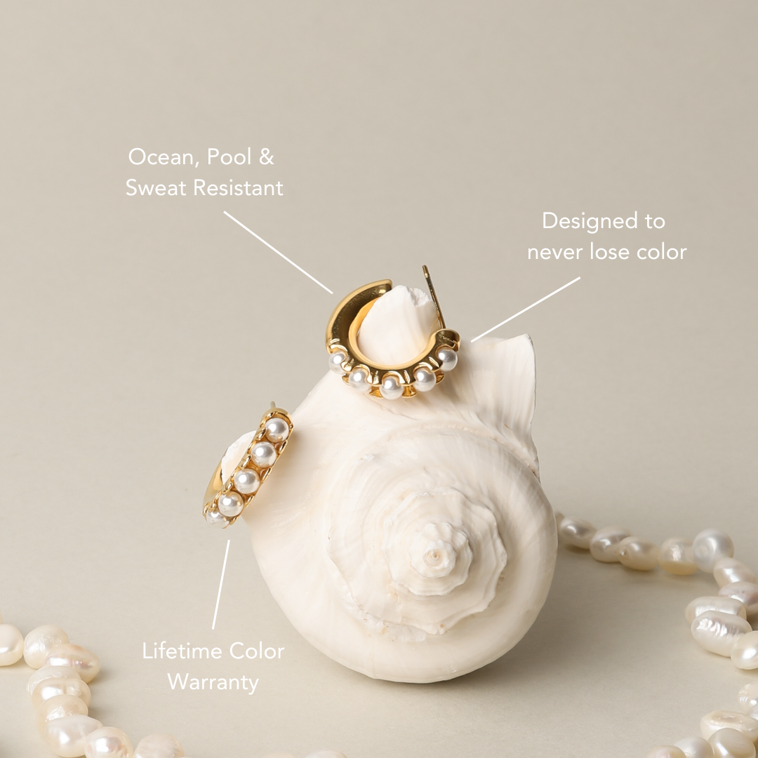 Athena Mini Pearl Huggies Earrings