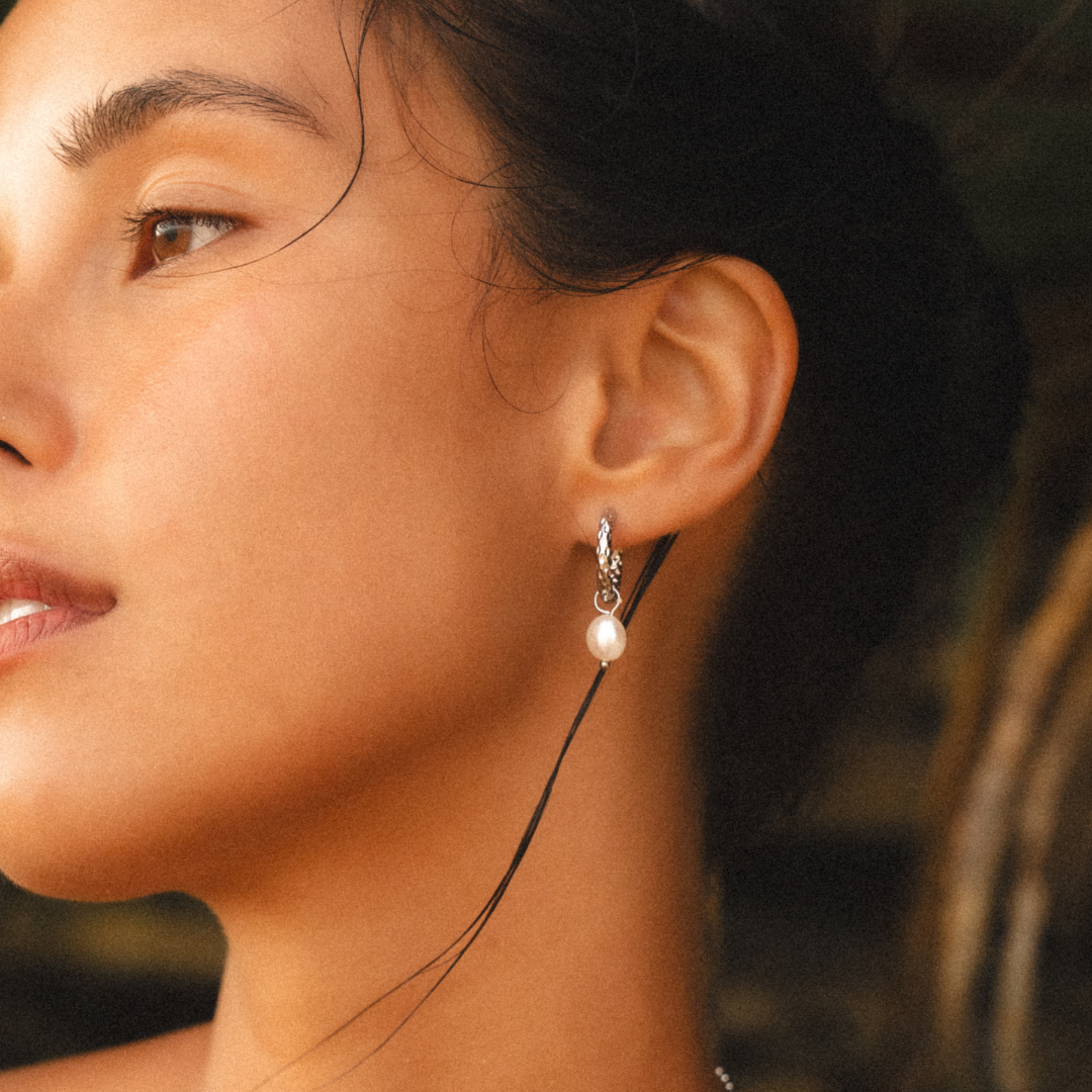 Athena Hammered Pearl Hoop Earrings