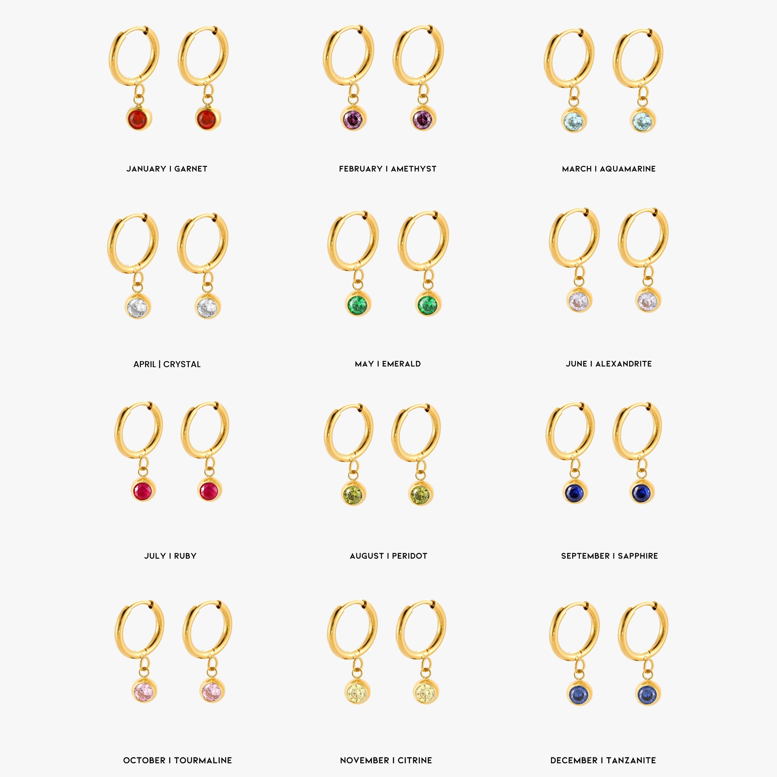 Athena Birthstone Charm Hoops