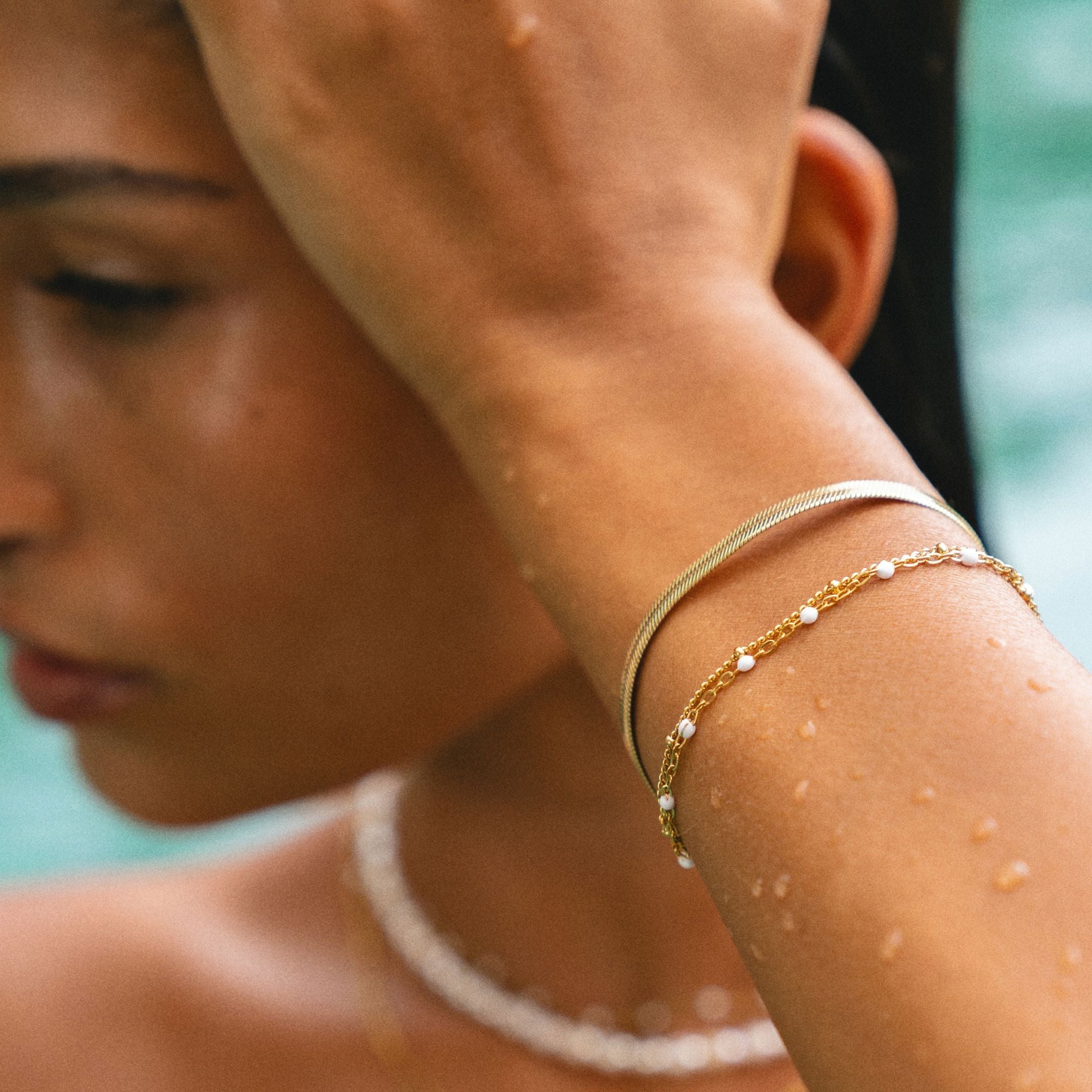 Athena Double White Beaded Bracelet