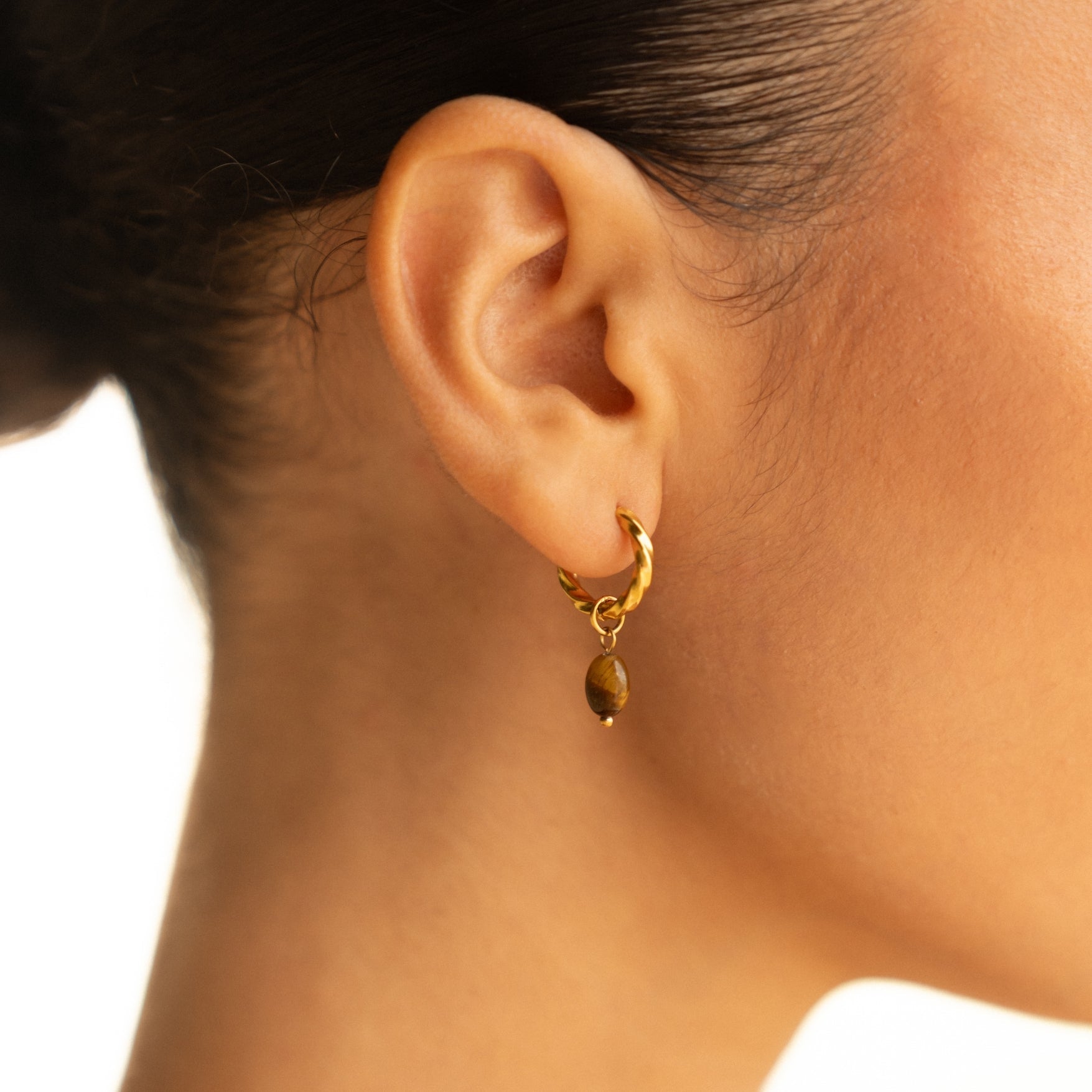 Athena Tiger Eye Hoops Earrings