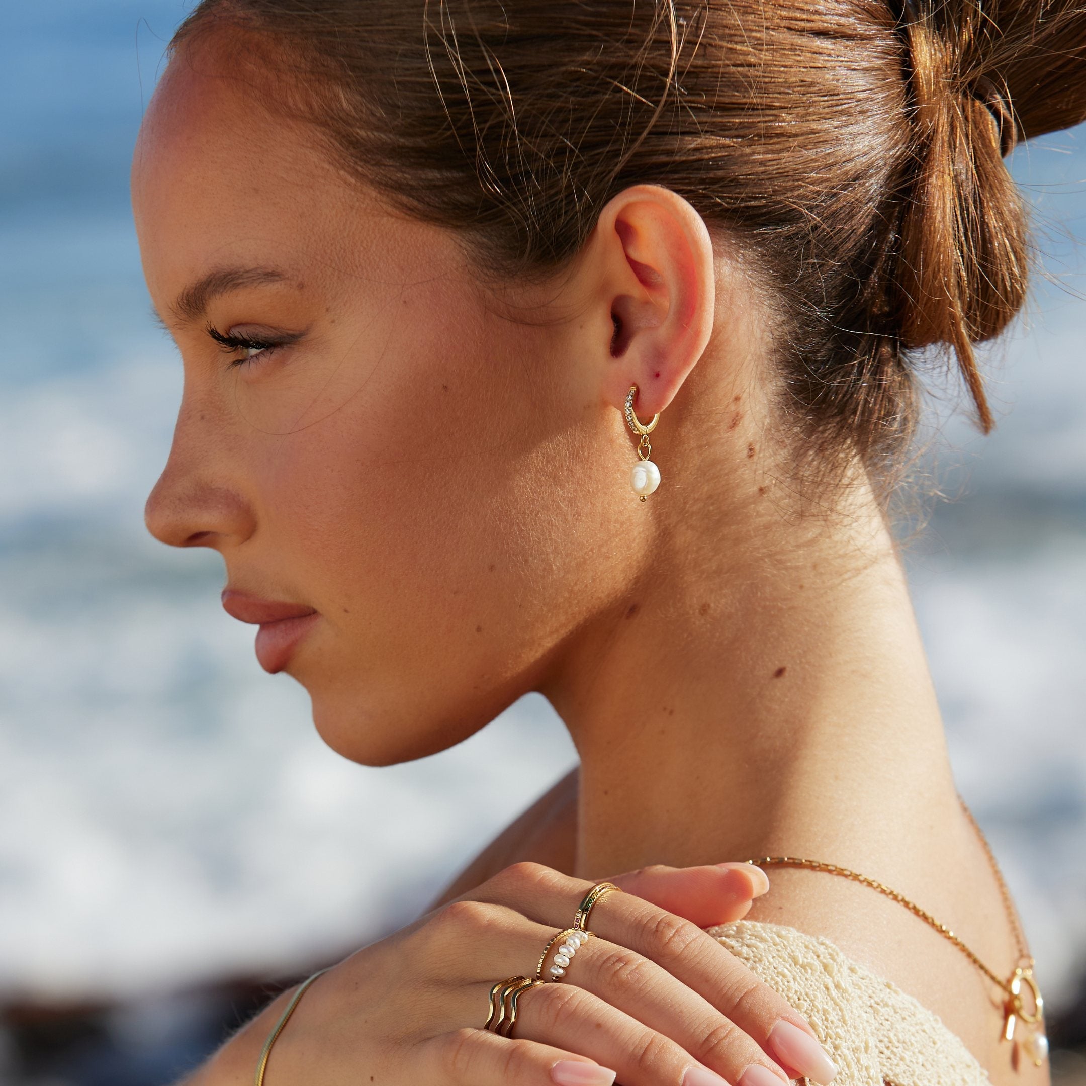 Athena Freshwater Pearl Hoop Earrings