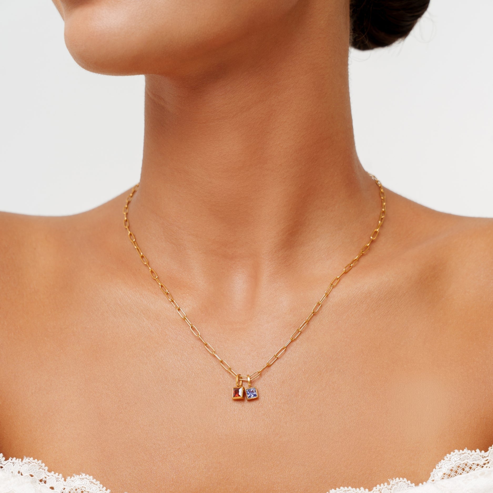Athena Paperclip Birthstone Necklace