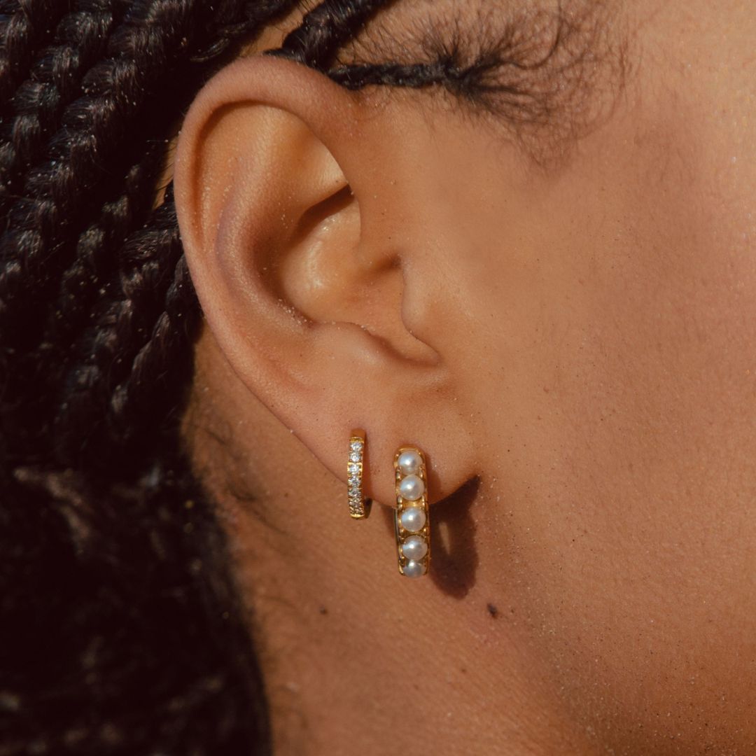 Athena Mini Pearl Huggies Earrings