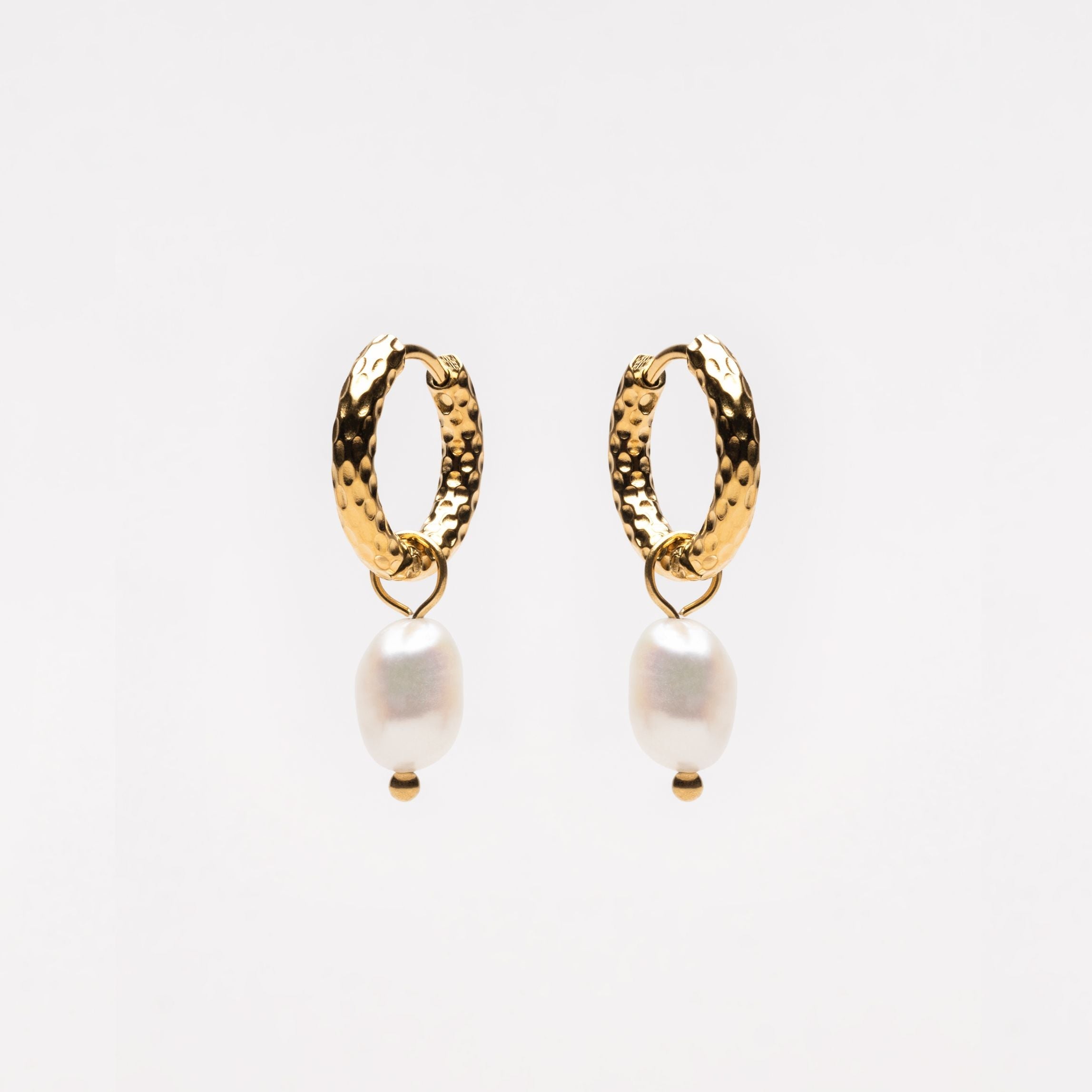 Athena Hammered Pearl Hoop Earrings