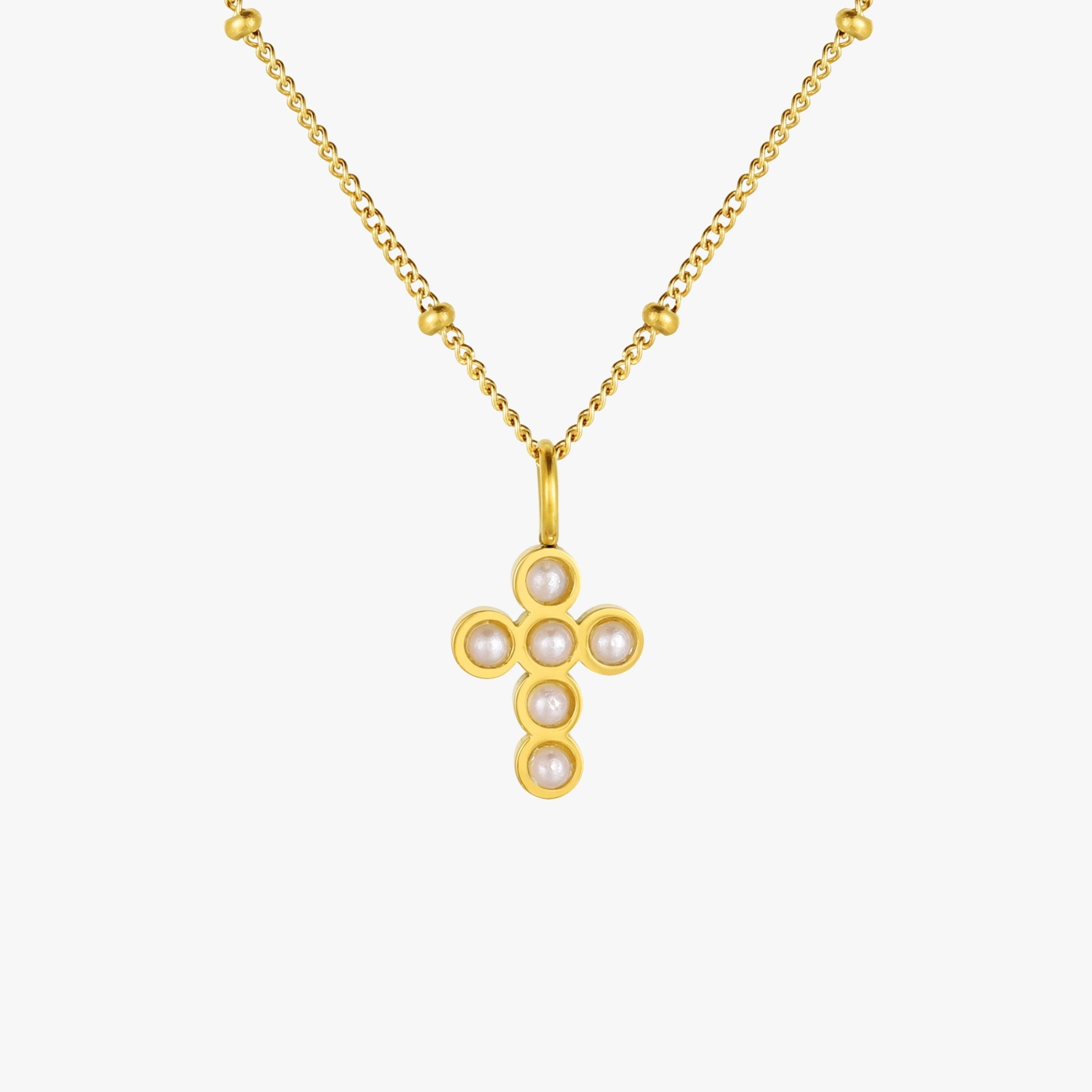Athena Pearl Cross Necklace