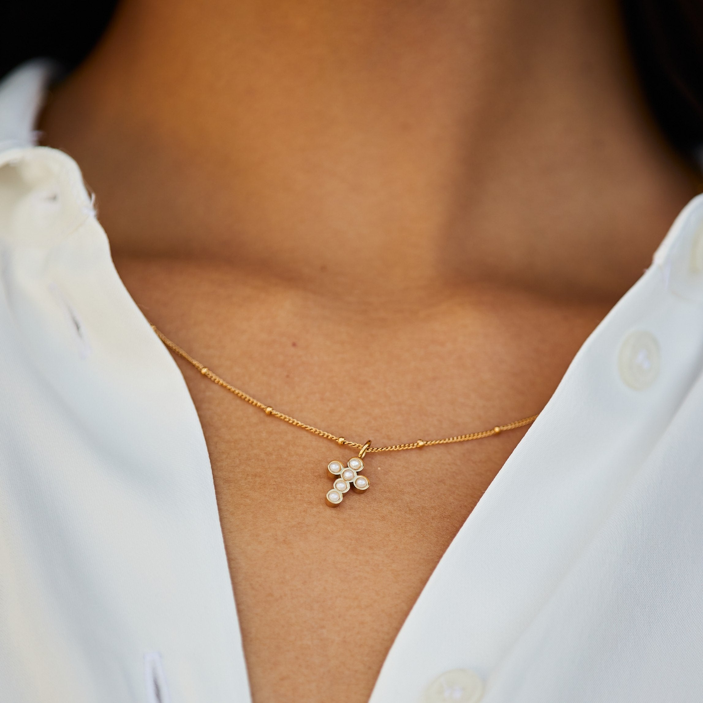 Athena Pearl Cross Necklace