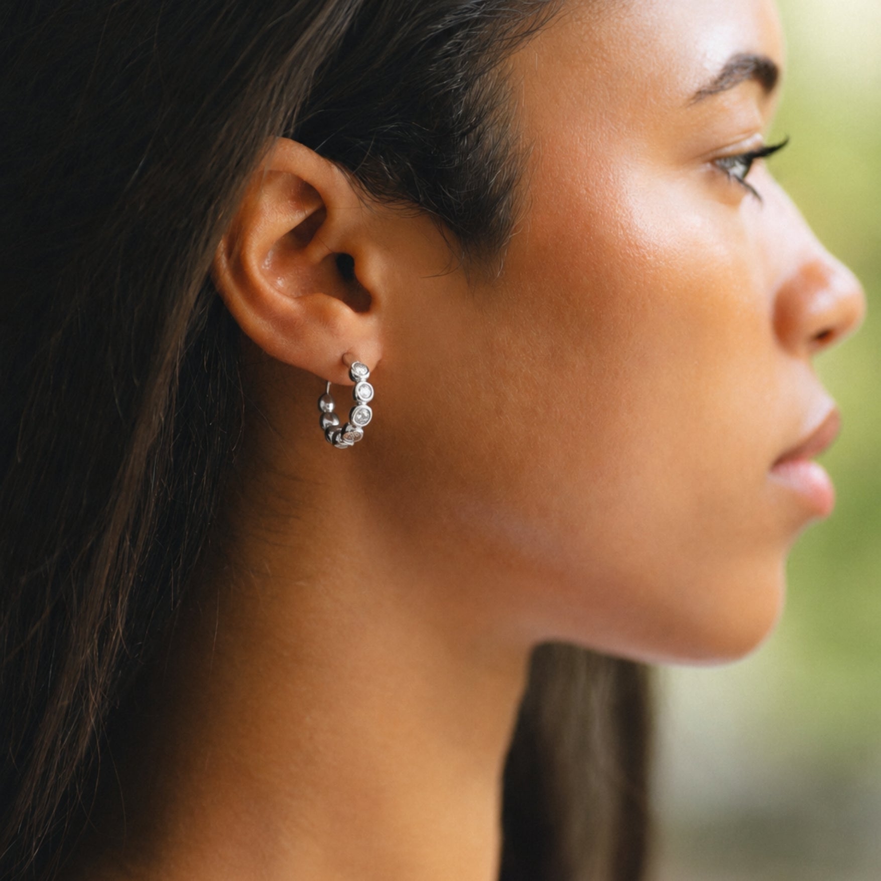 Athena Beaded Diamond Hoops