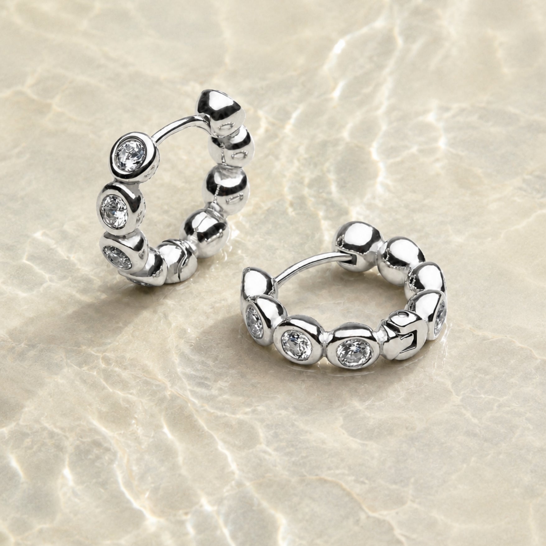 Athena Beaded Diamond Hoops