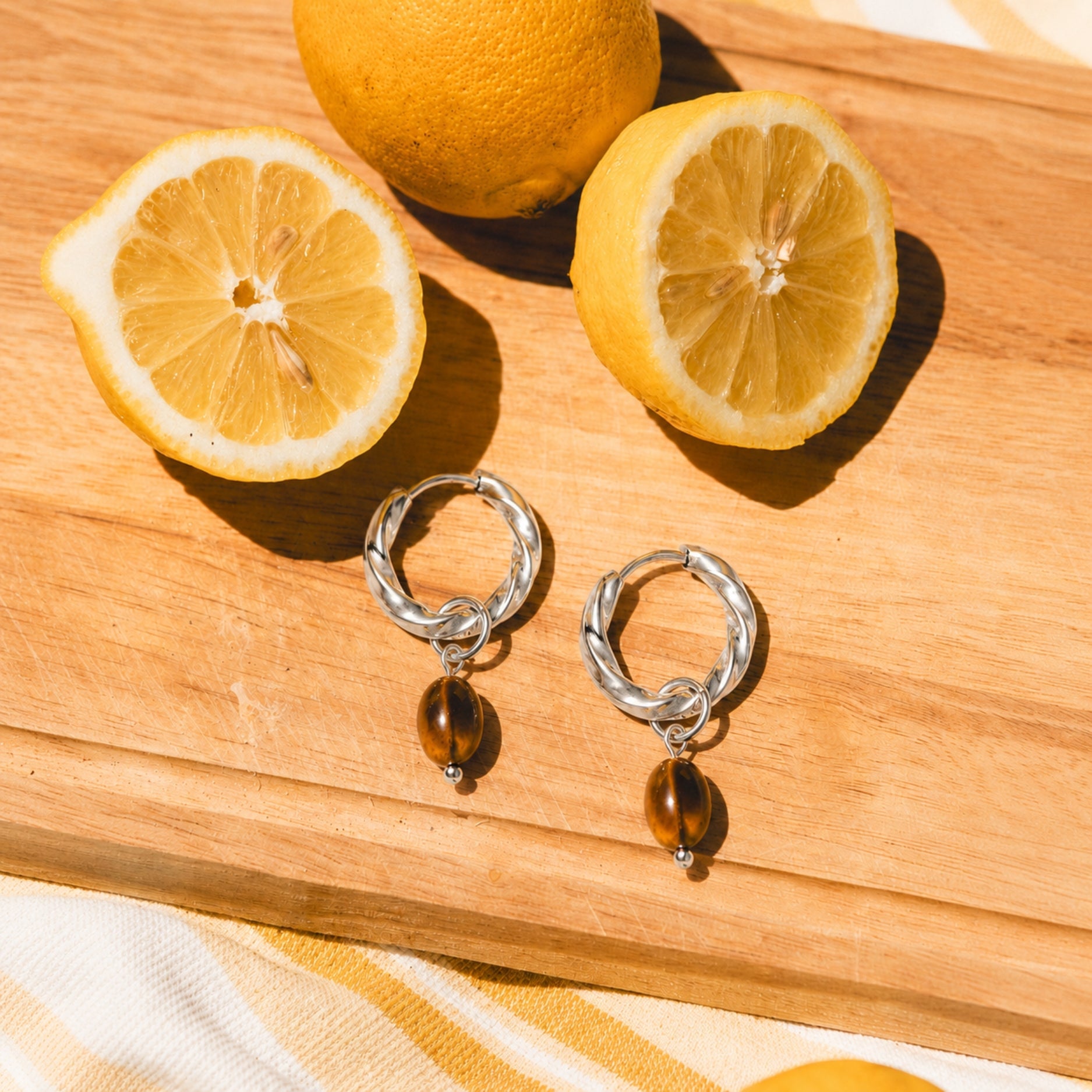 Athena Tiger Eye Hoops Earrings