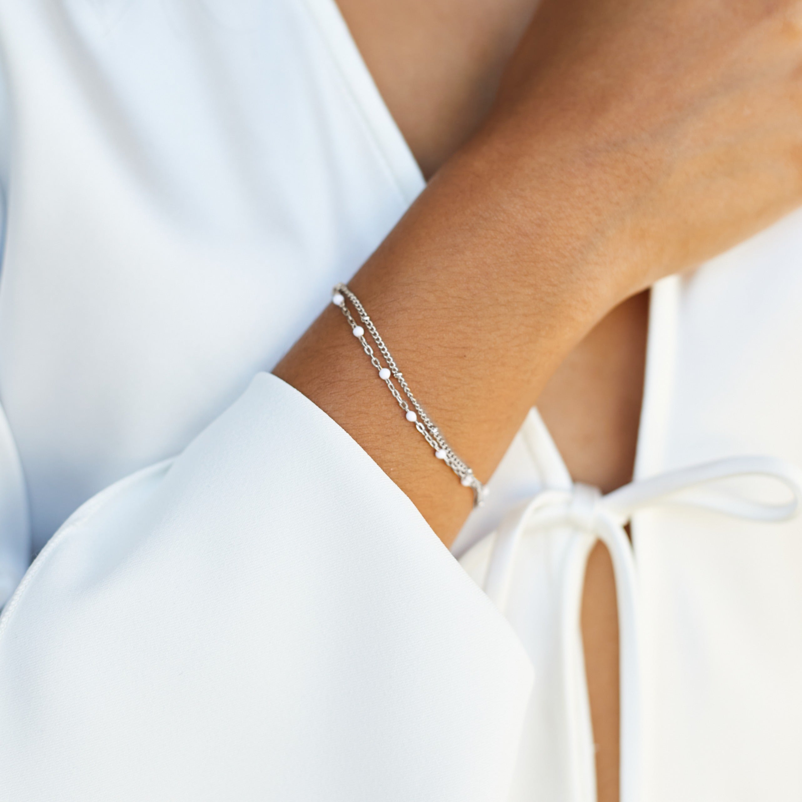 Athena Double White Beaded Bracelet