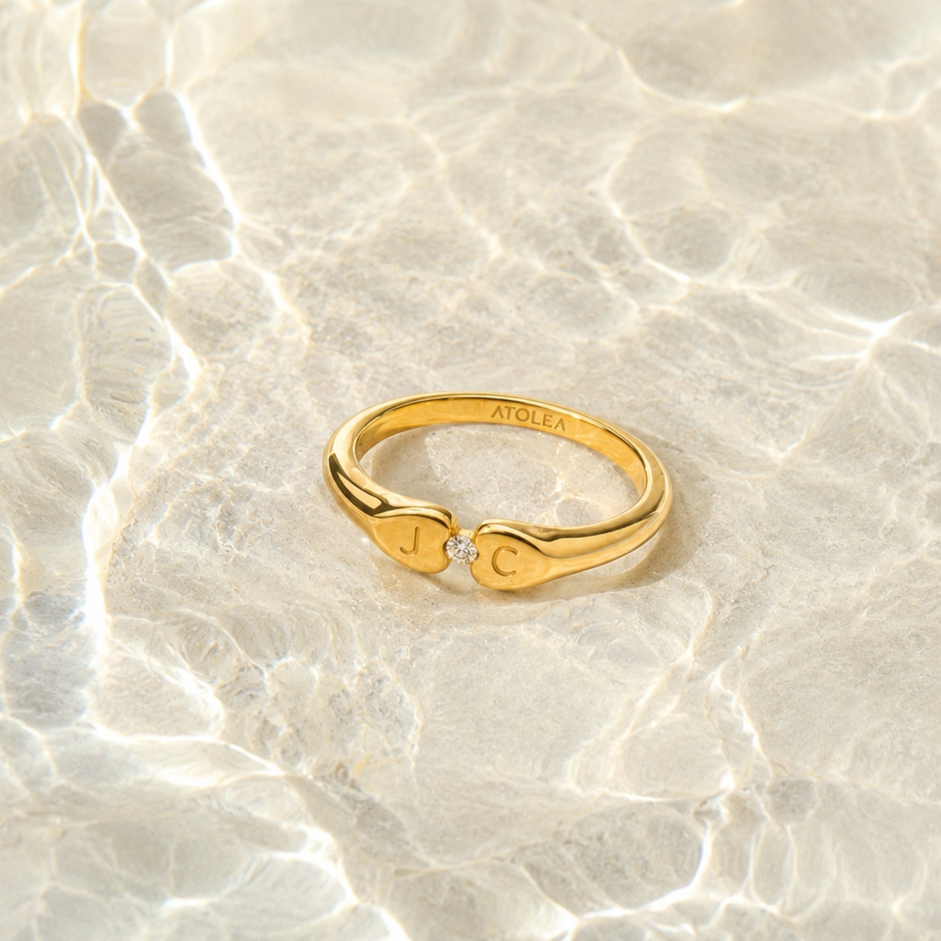 Athena Two-Initial Crystal Ring
