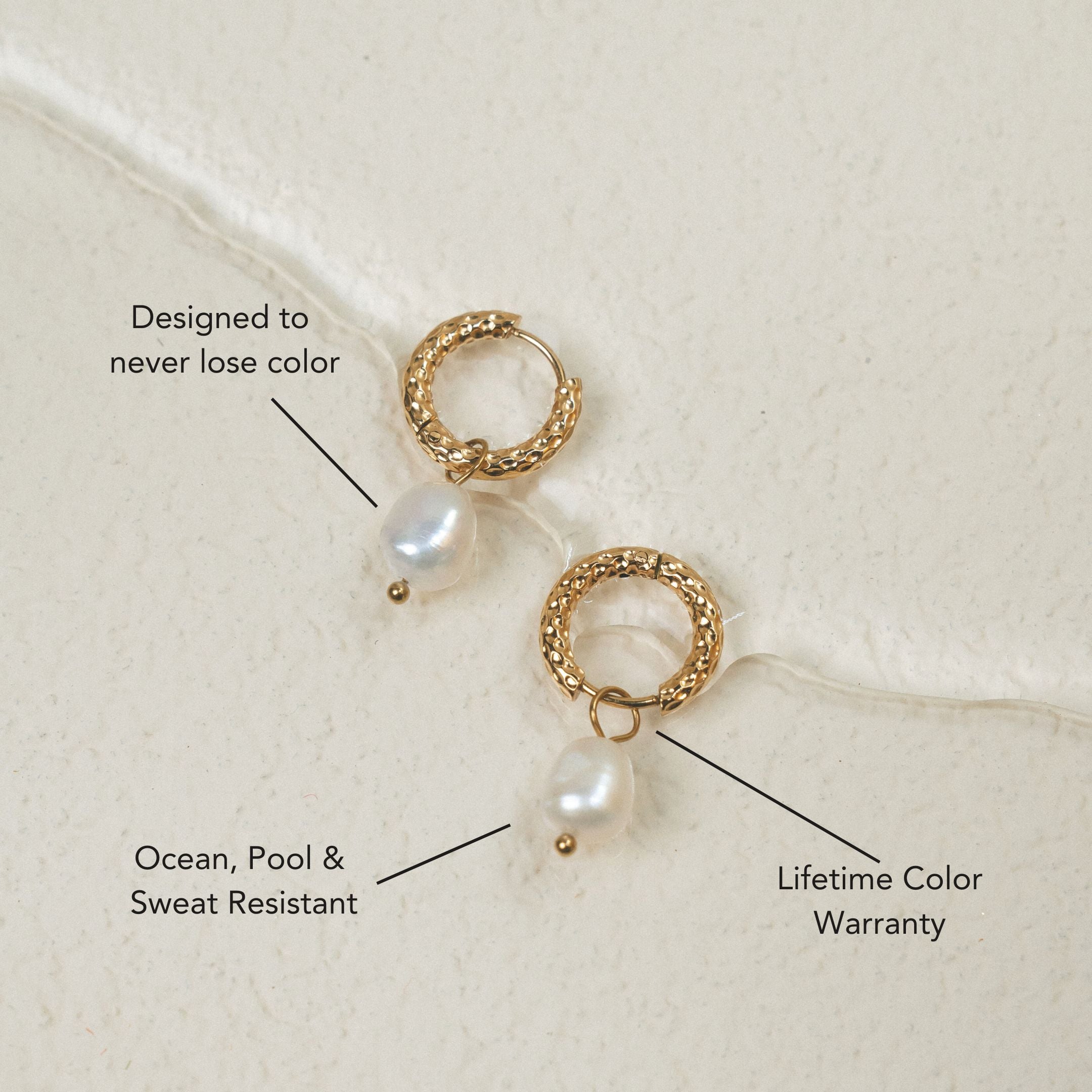 Athena Hammered Pearl Hoop Earrings