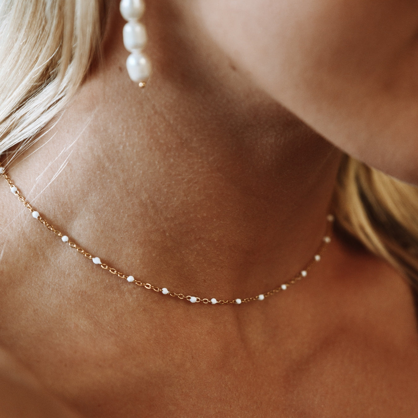 Athena White Beaded Choker
